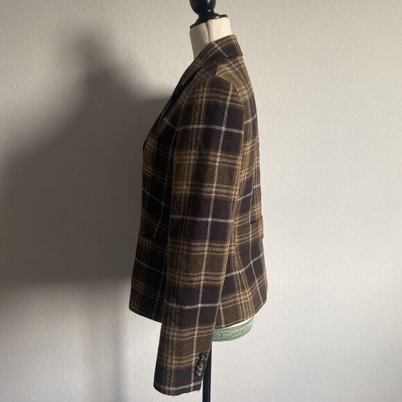 Lands’ End Wool Blazer Vtg Brown Plaid 3-Button Lined Academia Jacket Sz 8 - Picture 3 of 14